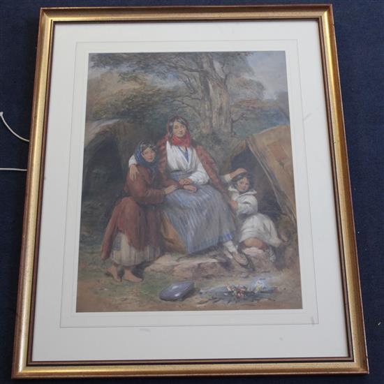 Octavius Oakley (1800-1867) A gypsy mother and children and a seated gypsy woman 21 x 16in. and 12 x 9in.